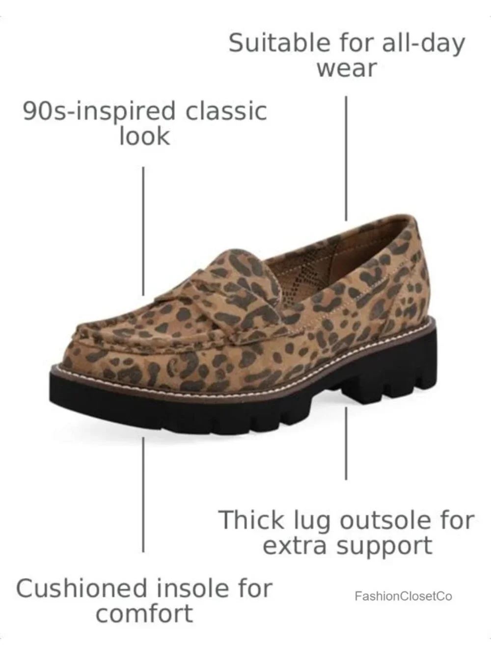 Women's Leather Penny Loafer Lug Sole Cushioned Insole Pull-On